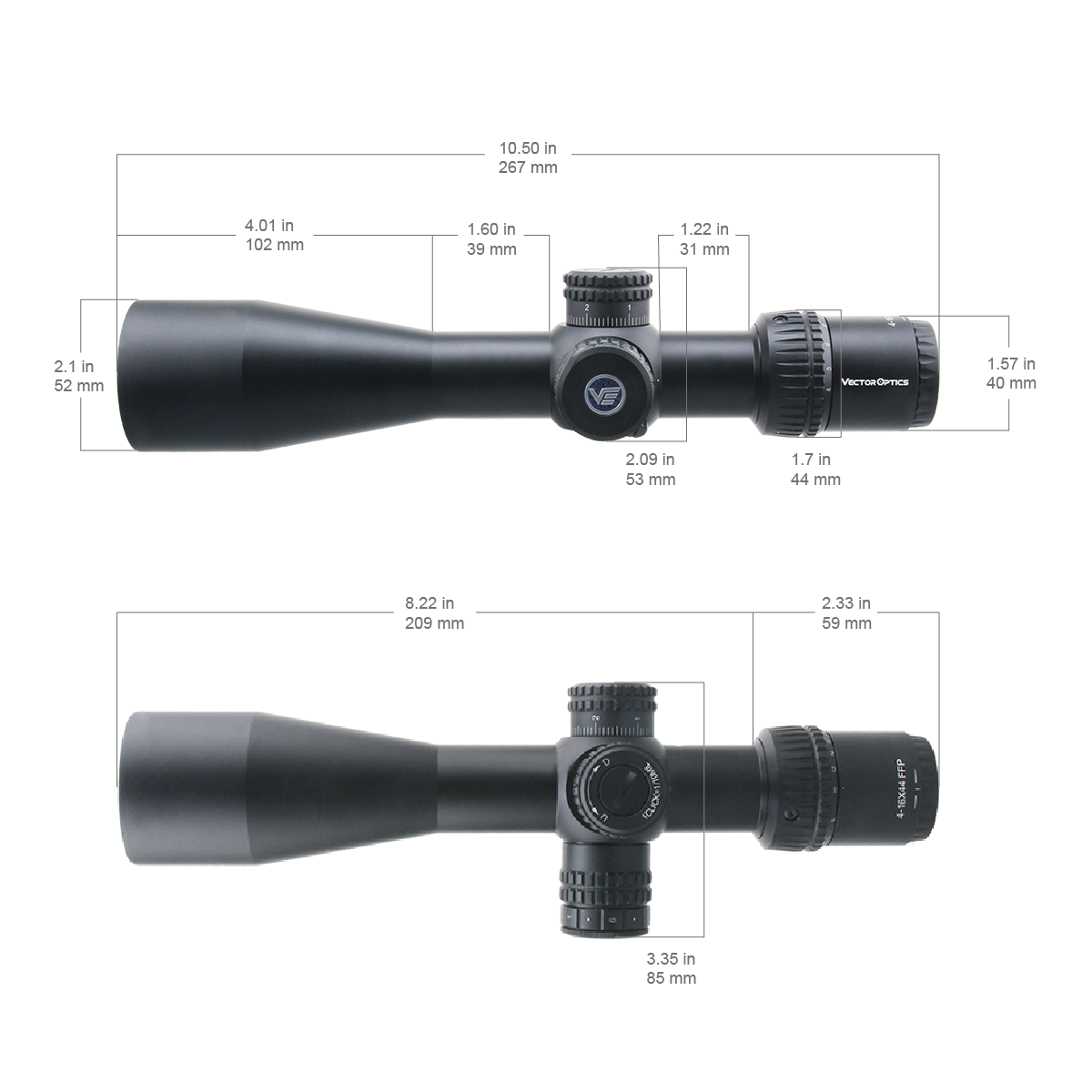 Vector Veryon 4-16x44 Illuminated Side Focus Super Compact FFP Rifle Scope - Free mounts