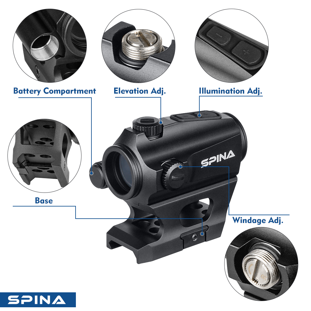 SPINA Optics Enforcer 1x22 Red Dot Sight with Riser Mount & 2 NV Settings