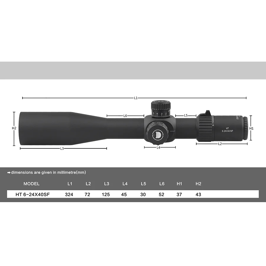 Discovery Optics HT 6-24x40 SF FFP MOA SF 1/4 MOA LT Rifle Scope with Rings