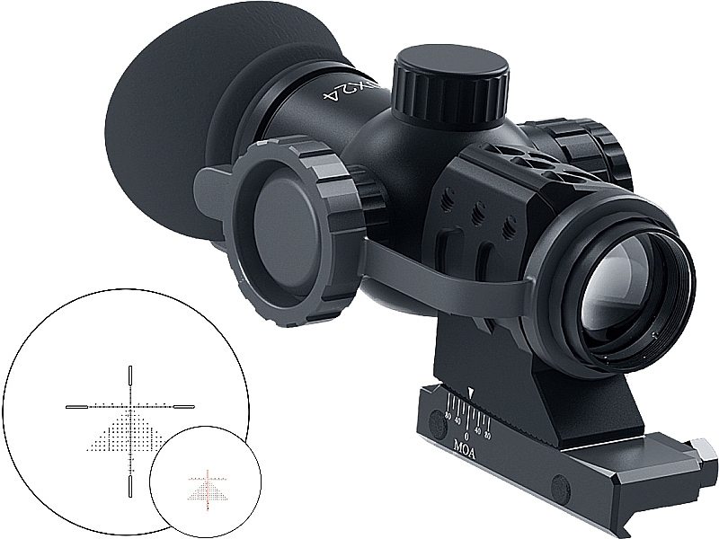 Immersive Optics 10x24 Mildot Extended w/moa Adj Mounts Prism Scope
