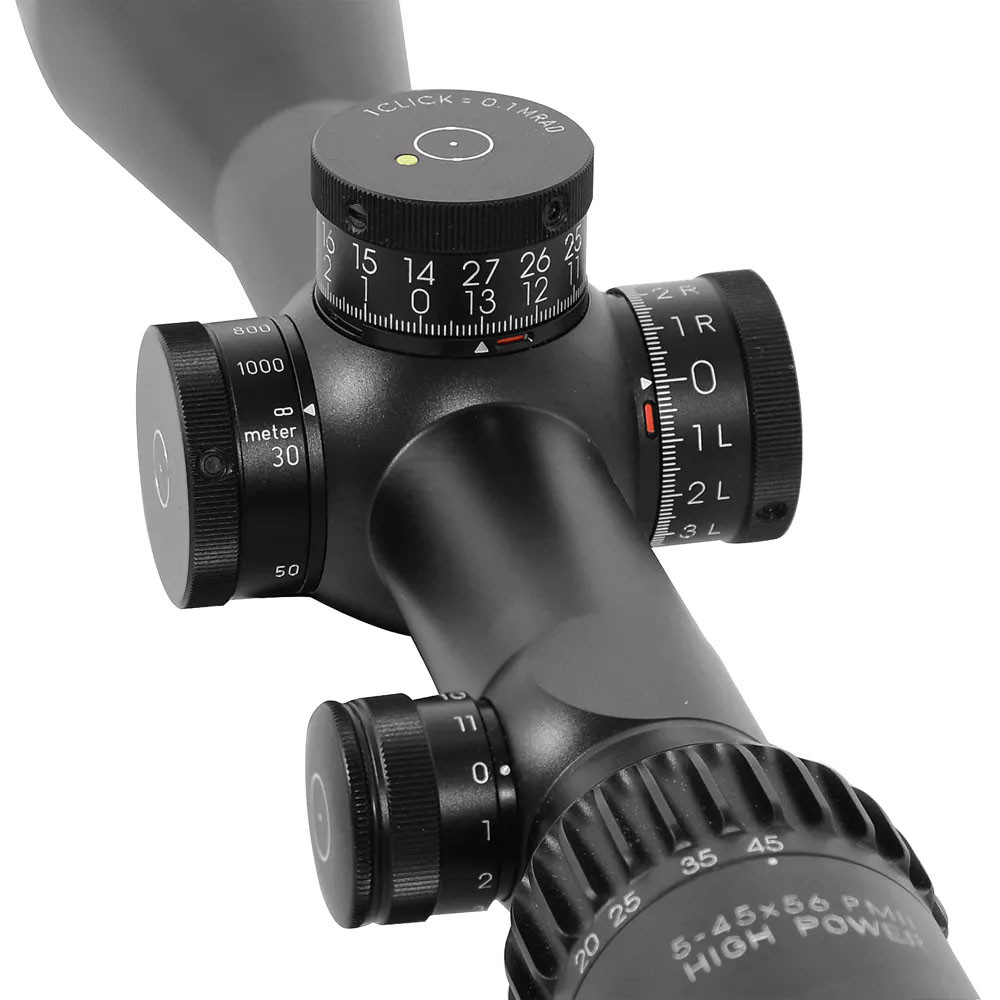 Schmidt Bender PM II High Power 5-45x56 FFP Illuminated LRR-MIL DT II+ MTC LT / ST 1cm ccw Rifle Scope  turrets
