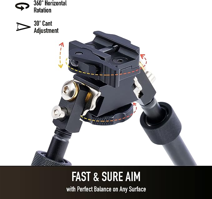 T-Eagle V8 Aluminium 6-9 Inch Notched Leg Bipod with Swivel Stud Picatinny Mount