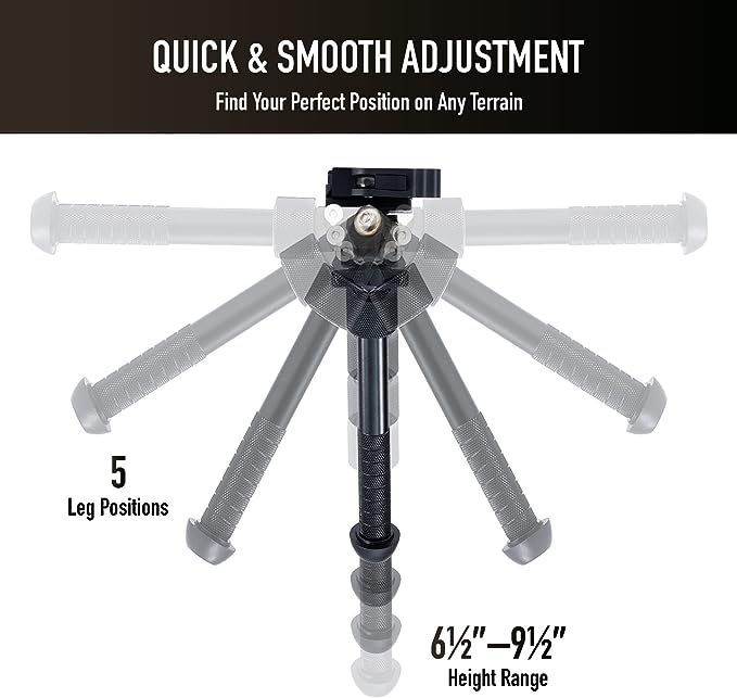 T-Eagle V8 Aluminium 6-9 Inch Notched Leg Bipod with Swivel Stud Picatinny Mount