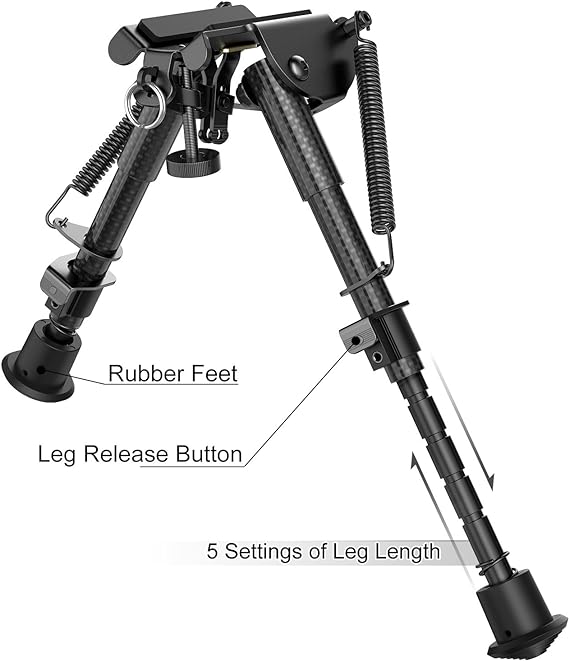 T-Eagle HDTXW-6 Carbon Fibre / Aluminium 6-9 Inch Notched Leg Bipod with Picatinny Mount