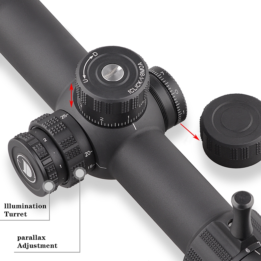 Discovery Optics ED LHT 4-20x44 FFP Illuminated 1/8 MOA Side Focus Zero Stop Locking Turret Target Shooting Rifle Scope