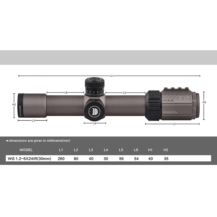 Discovery Optics WG 1.2-6x24 SFP Illuminated 30mm Riflescope with Rings - Flat Dark Earth
