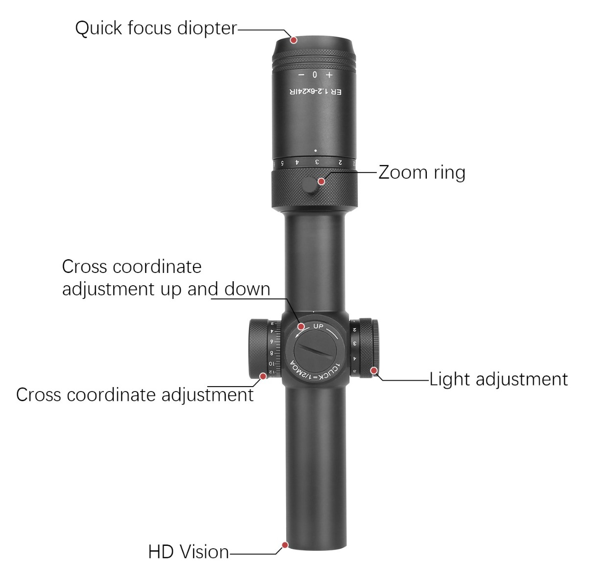 T-Eagle ER 1-6x24 Illuminated SFP MOA WA 1/2 MOA Rifle Scope with Rings - Black