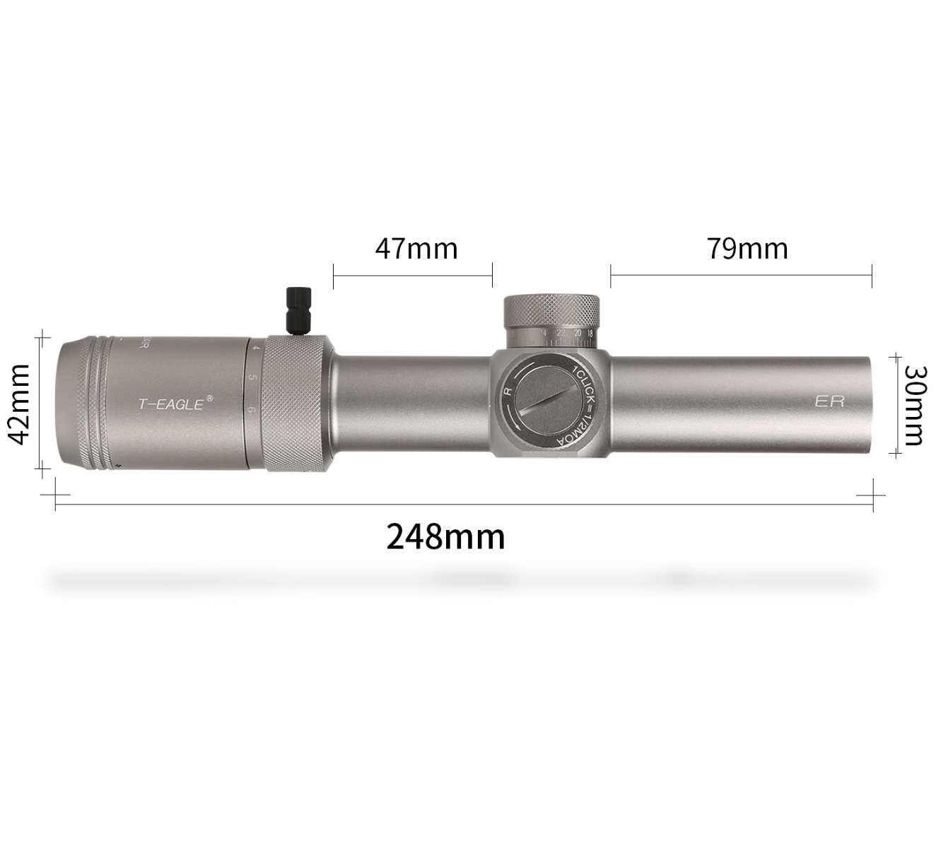T-Eagle ER 1-6x24 Illuminated SFP MOA WA 1/2 MOA Rifle Scope with Rings - Silver