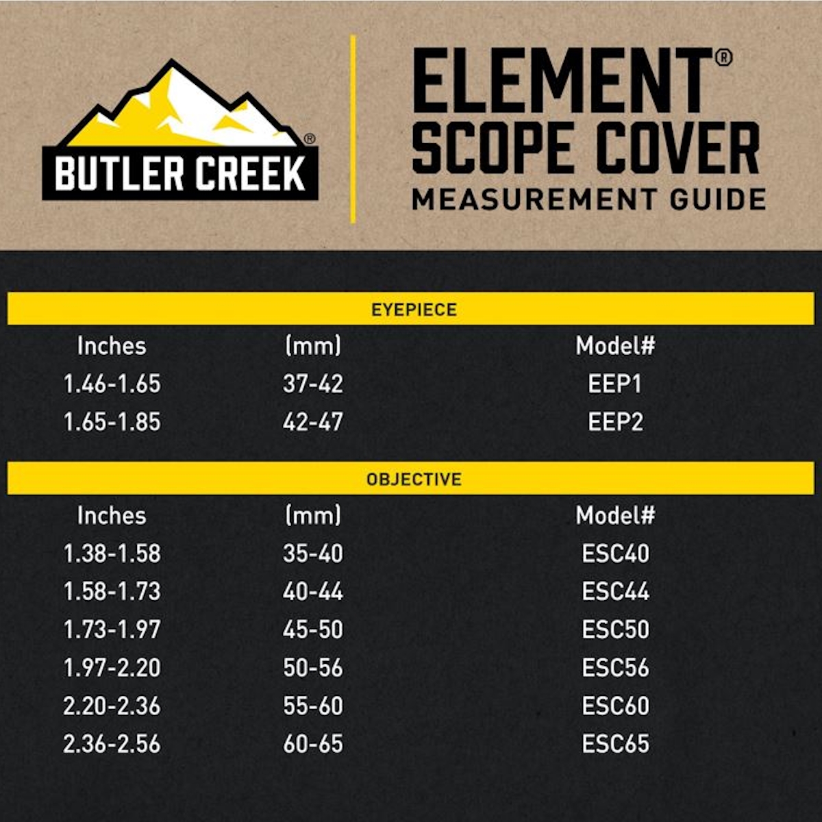 Butler Creek ELEMENT Rifle Scope Objective Flip Up Lens Cap 40-45mm Outer