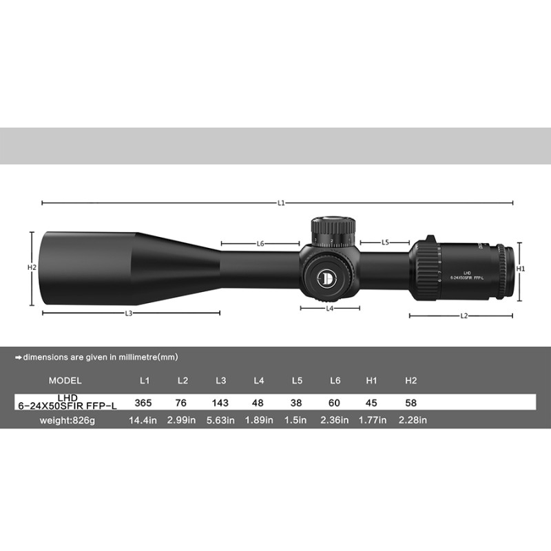 Discovery Optics LHD 6-24x50 SF IR FFP-L 1/8MOA 30mm Rifle Scope