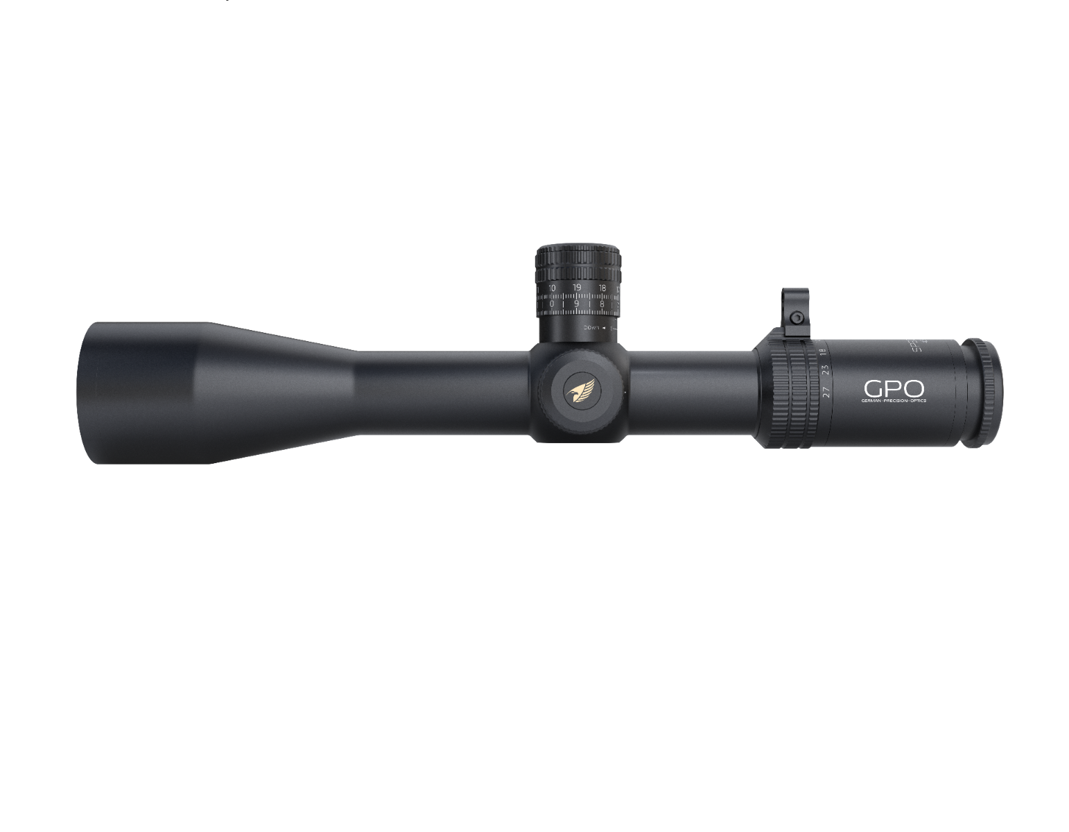 German Precision Optics Spectra 4.5-27x50i FFP rifle scope with exposed CCW target turrets -  PLRi reticle