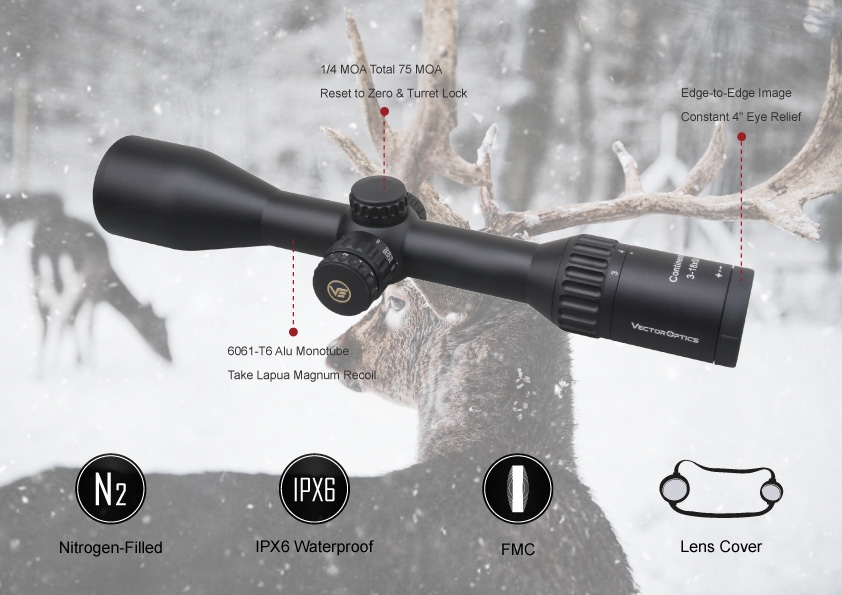 Vector Optics Continental 3-18x50 SFP Illuminated VECON-CDM 1/4 MOA Hunting Rifle Scope + Free 30mm Weaver Rings
