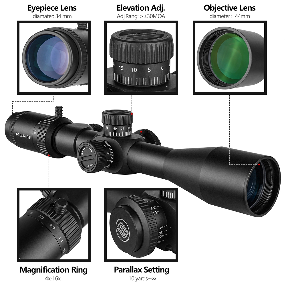 SPINA Optics Mercury 4-16x44 FFP Illuminated MOA SF 30mm Rifle Scope
