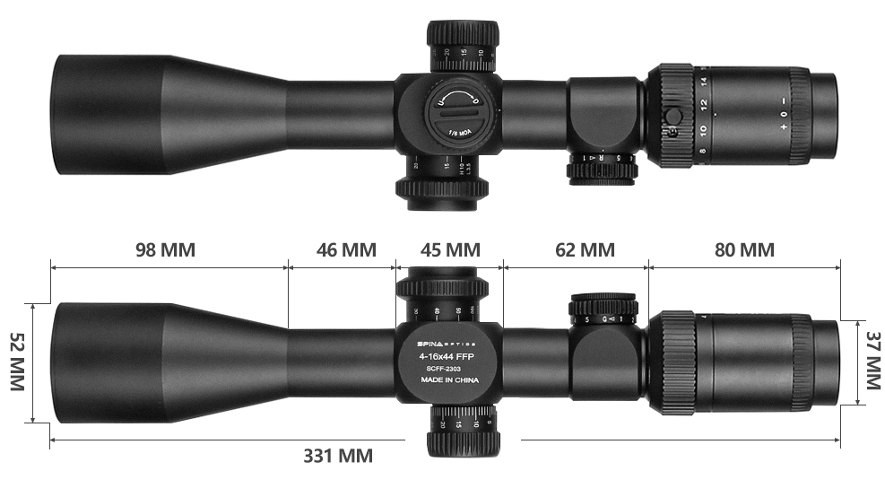 SPINA Optics Mercury 4-16x44 FFP Illuminated MOA SF 30mm Rifle Scope