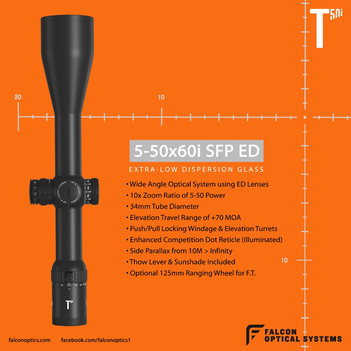  Falcon T50i 5-50x60i SFP ED E-CDi 1/8MOA 34mm Rifle Scope