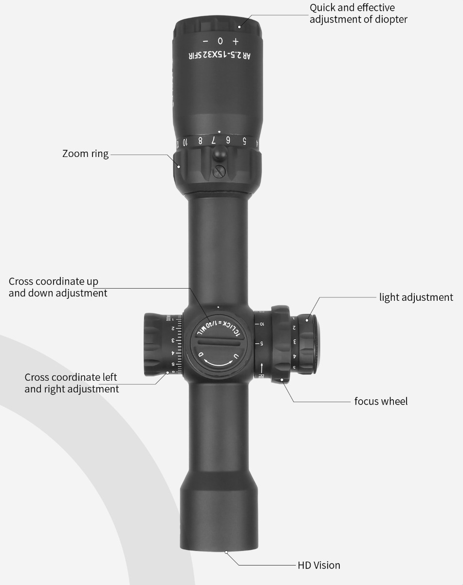 T-Eagle AR 2.5-15X32 Illuminated SFP MIL 0.1 MRAD SF 30mm Rifle Scope