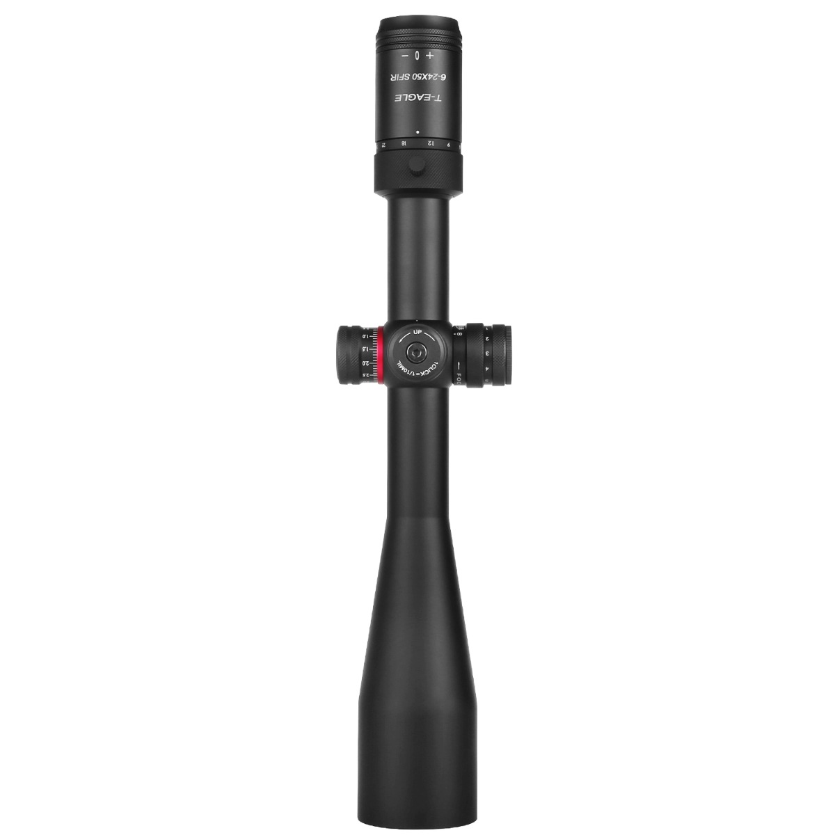T-Eagle ER 6-24X50 Illuminated SFP MIL SF 30mm Bubble Level Rifle Scope inc Free Throw Lever & 9-11mm Dovetail Rings