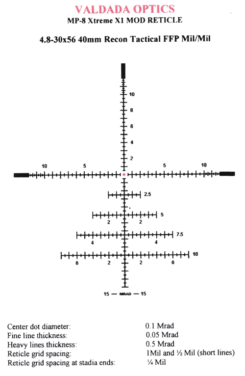 Valdada Recon G2 4.8-30x56 FFP Illuminated MIL/MIL SF Rifle Scope + Free 40mm Rings (Old Reticle)