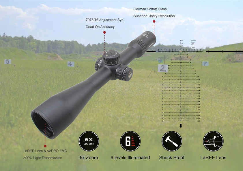 Vector Optics Continental x6 5-30x56 ED FFP Illuminated VEC-MBR 1/10MIL Zero Stop SCHOTT HD Rifle Scope